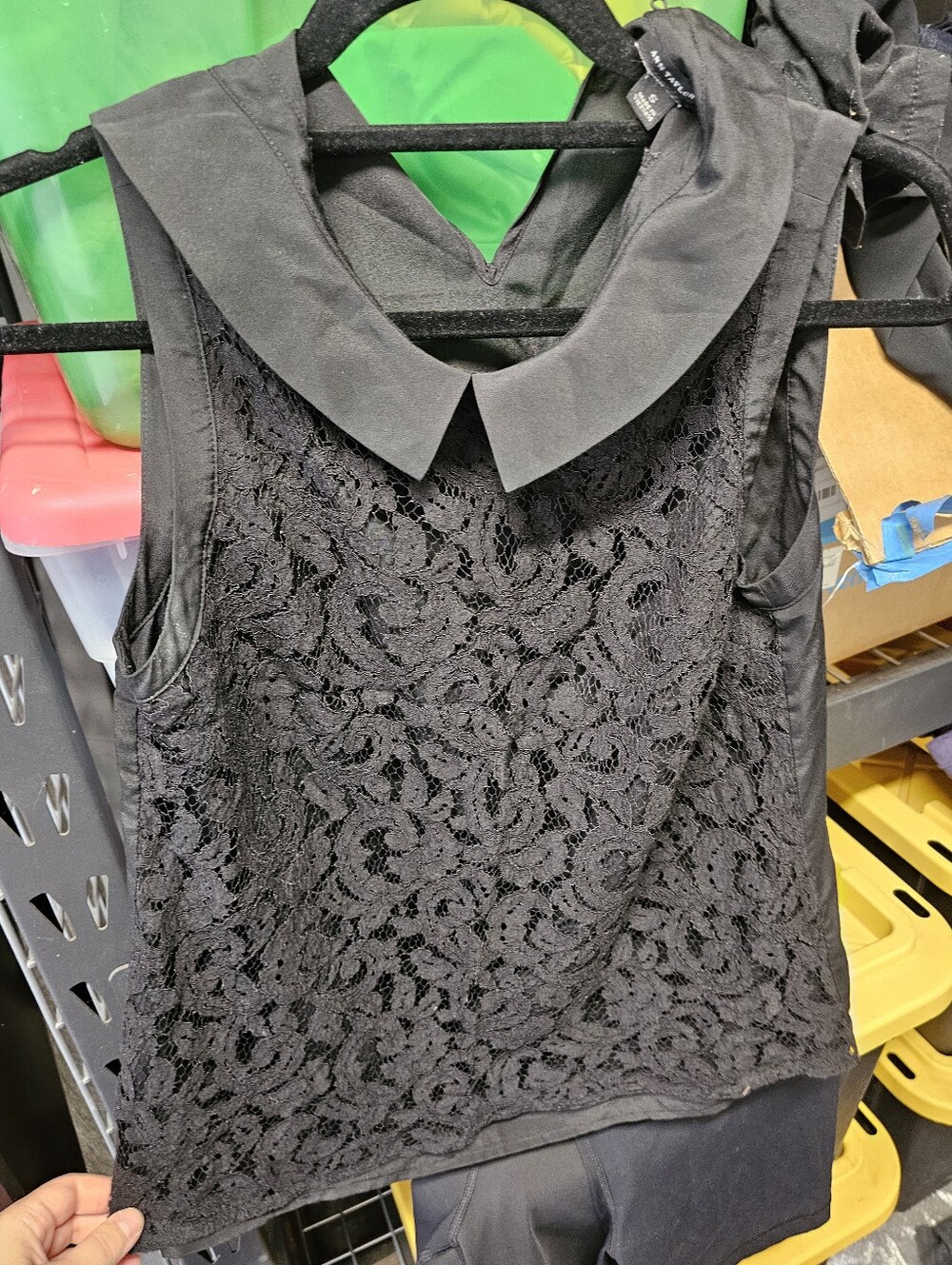 Ann Taylor Small Black Lace Sleeveless Top with Peter Pan Collar